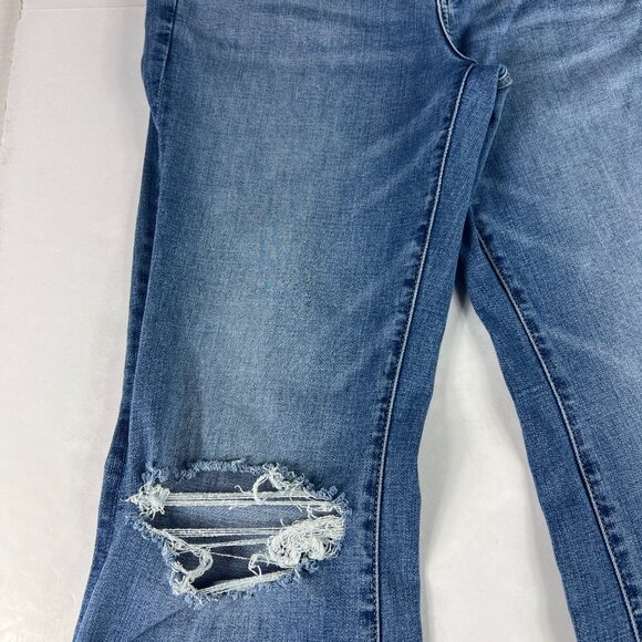 American Eagle Jean Women 32x29 Super Hi Rise Flare Blue Distressed Denim Tag 12 - Picture 4 of 16